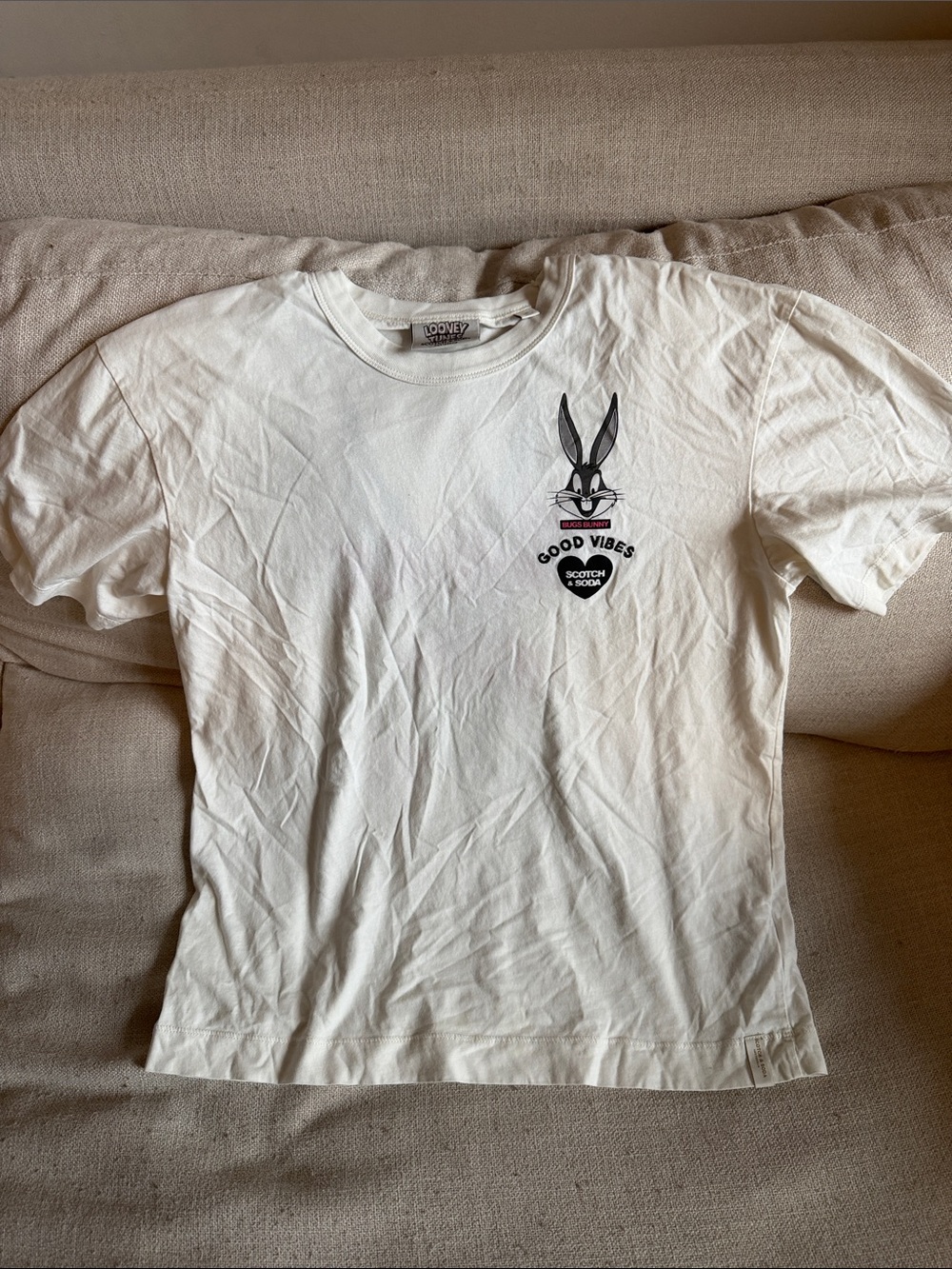 Scotch & Soda Cream Short-Sleeve Tee with Bugs Bunny Looney Tunes Chest Graphic
